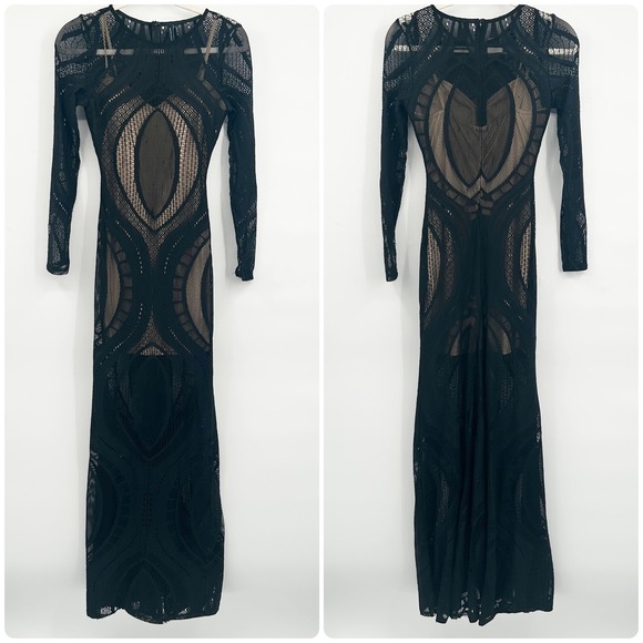 Marciano Dresses & Skirts - Marciano Womens Black Lace Illusion Geometric Goth Glam Y2K Maxi Dress Size M